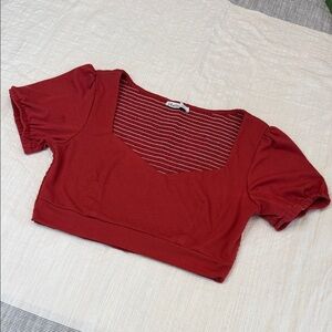 Aster Square Neck Puff Sleeve Crop Top - rusty Red sz large